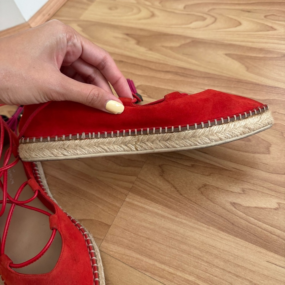 Louis Vuitton Red Suede Lace Up Espadrille Flats - Picture 10 of 14